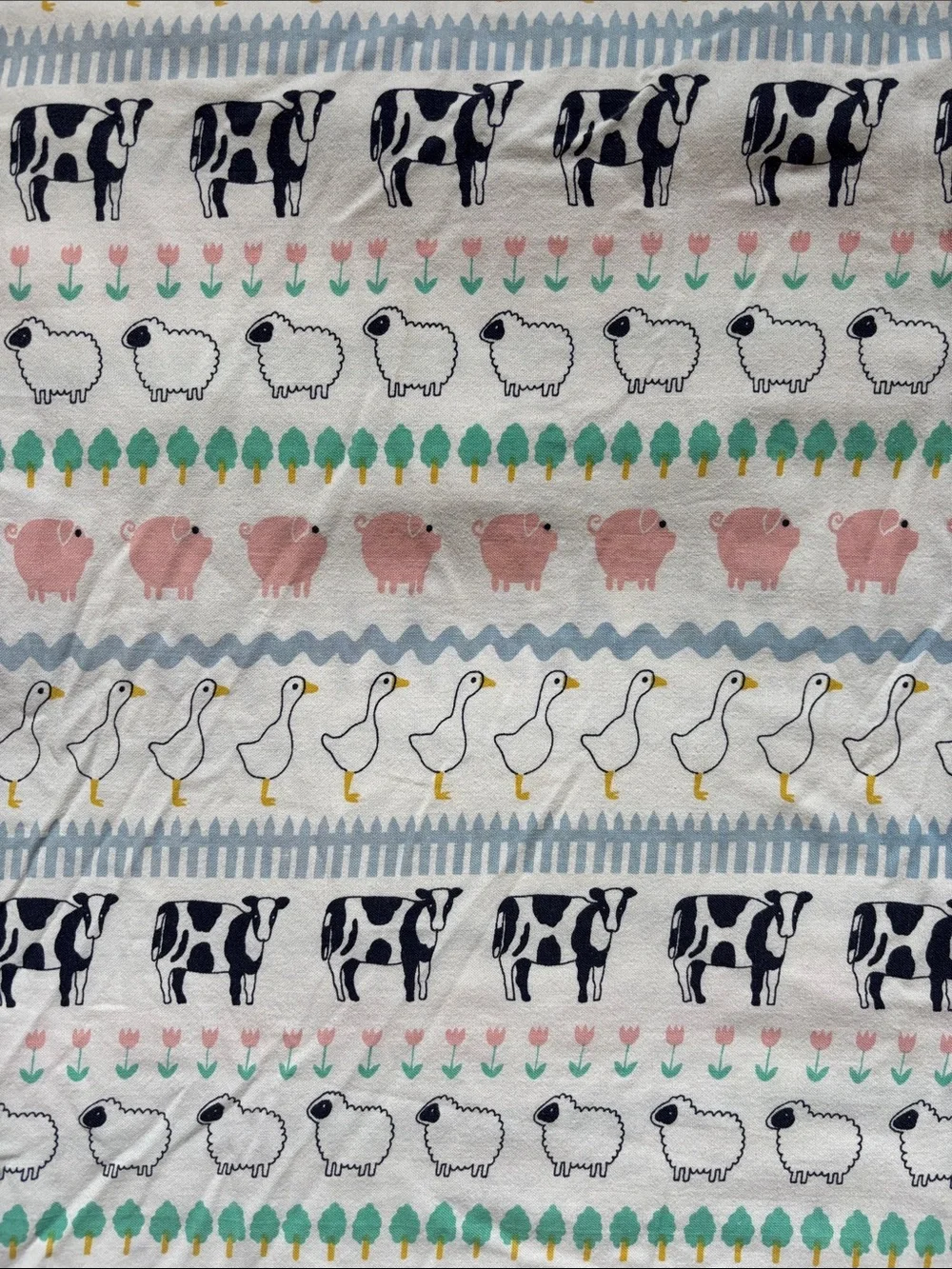 VTG Stevens Farm Animal Pattern Print Queen Flat Sheet 100% Cotton